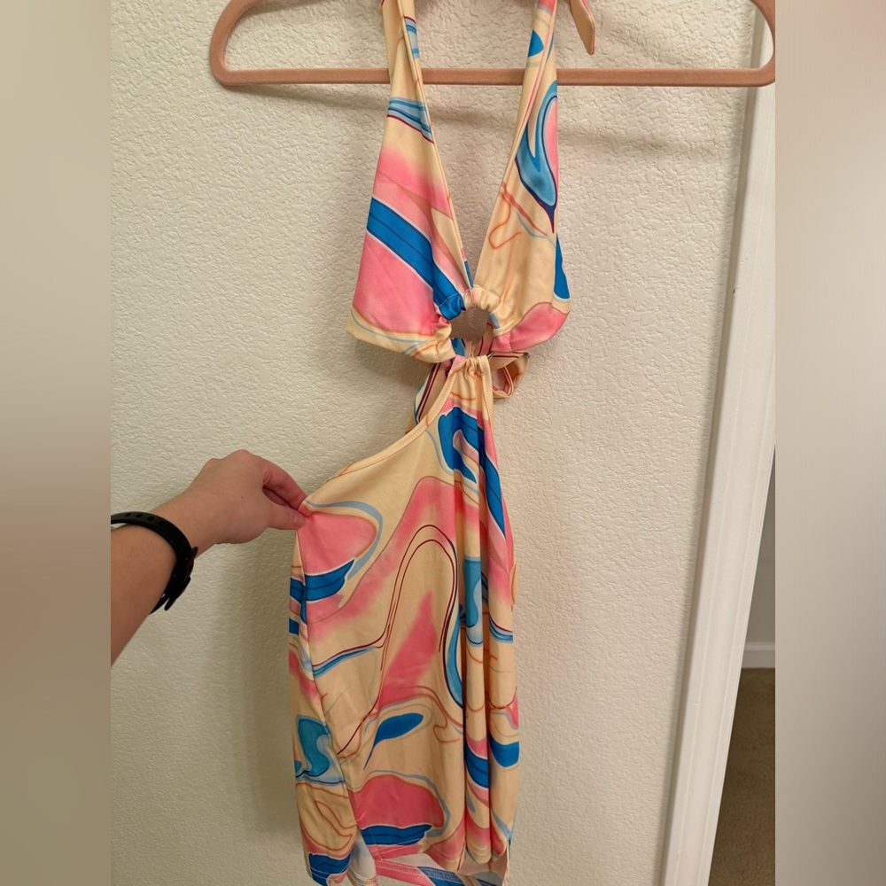 Colorful Halter Dress with Swirl Pattern